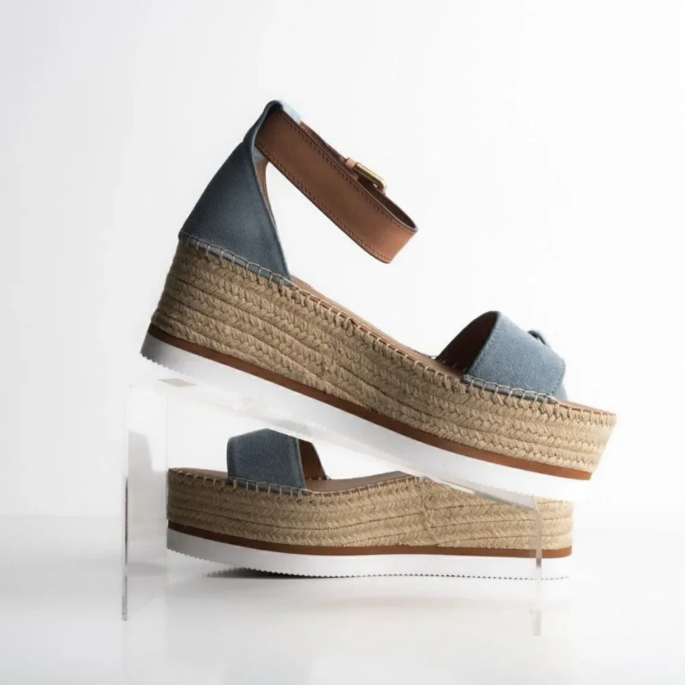 See By Chloe Womens Glyn Blue Suede Platform Espadrille Sandals US 10 EU 40 New